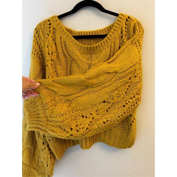 Chelsie & Theodore Balloon sleeve cable sweater Mustard sz M Boho Festival - Picture 5 of 7